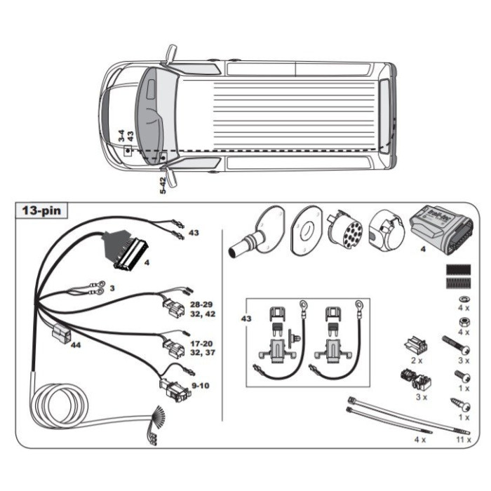 Attelage Volkswagen Transporter T6 Caravelle (07/2015-10/2019) RDSOH + Faisceau spécifique 13 broches Trail-Tec